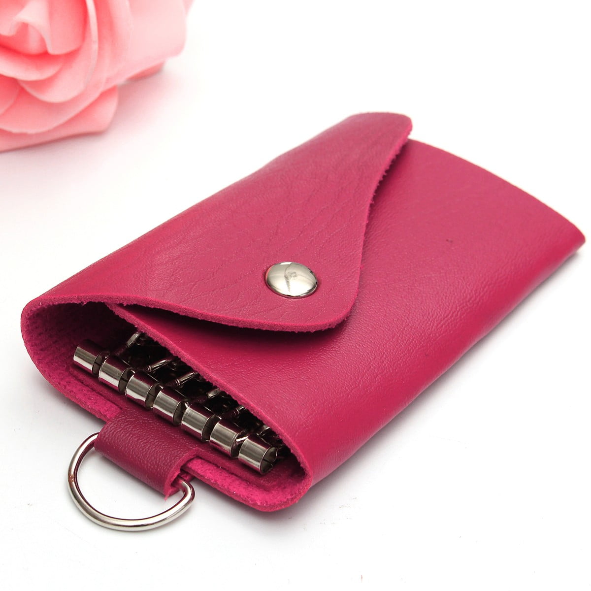 M.way Unisex Men Women Fashion PU Leather Car Key Chain Holder Ring Accessory with 6 Hooks Snap