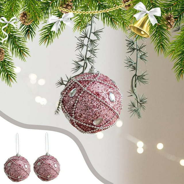 Adornos Navideños de Bolas de Espuma Rosadas de 8 Cm para Colgar En El Árbol de Navidad | Ligeros y con Detalles Exquisitos | Ideales para Bodas y Fiestas Navideñas | Juego de 2