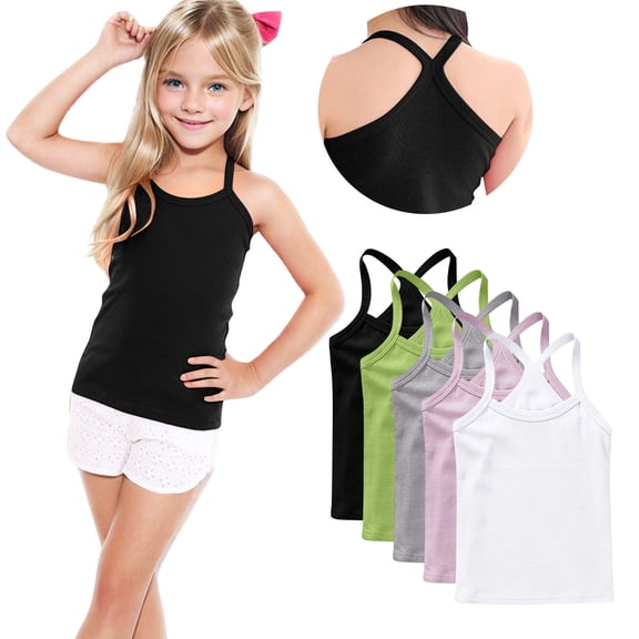 ZACPNCV 5 Pack Girls Dance Tank Tops Racerback Camisole Spaghetti Strap Camis Sleeveless Undershirts Ballet Gymnastics Wear Green 2-3 Years