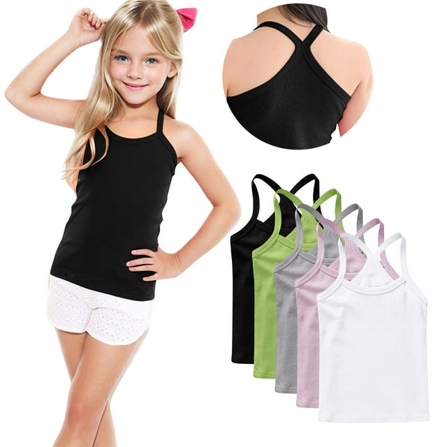 zbxnLI 5 Pack Girls Dance Tank Tops Racerback Camisole Tops Cotton Spaghetti Strap Undershirts for Kids