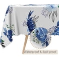 thumbnail image 2 of 60x84inches Watercolor Blue Floral Tablecloth Blue White Rectangle Table Cloth Waterproof Stain Resistant Fabric Table Cover for Kitchen Dining Room Holiday Picnic Party Indoor Outdoor Decor, 2 of 7