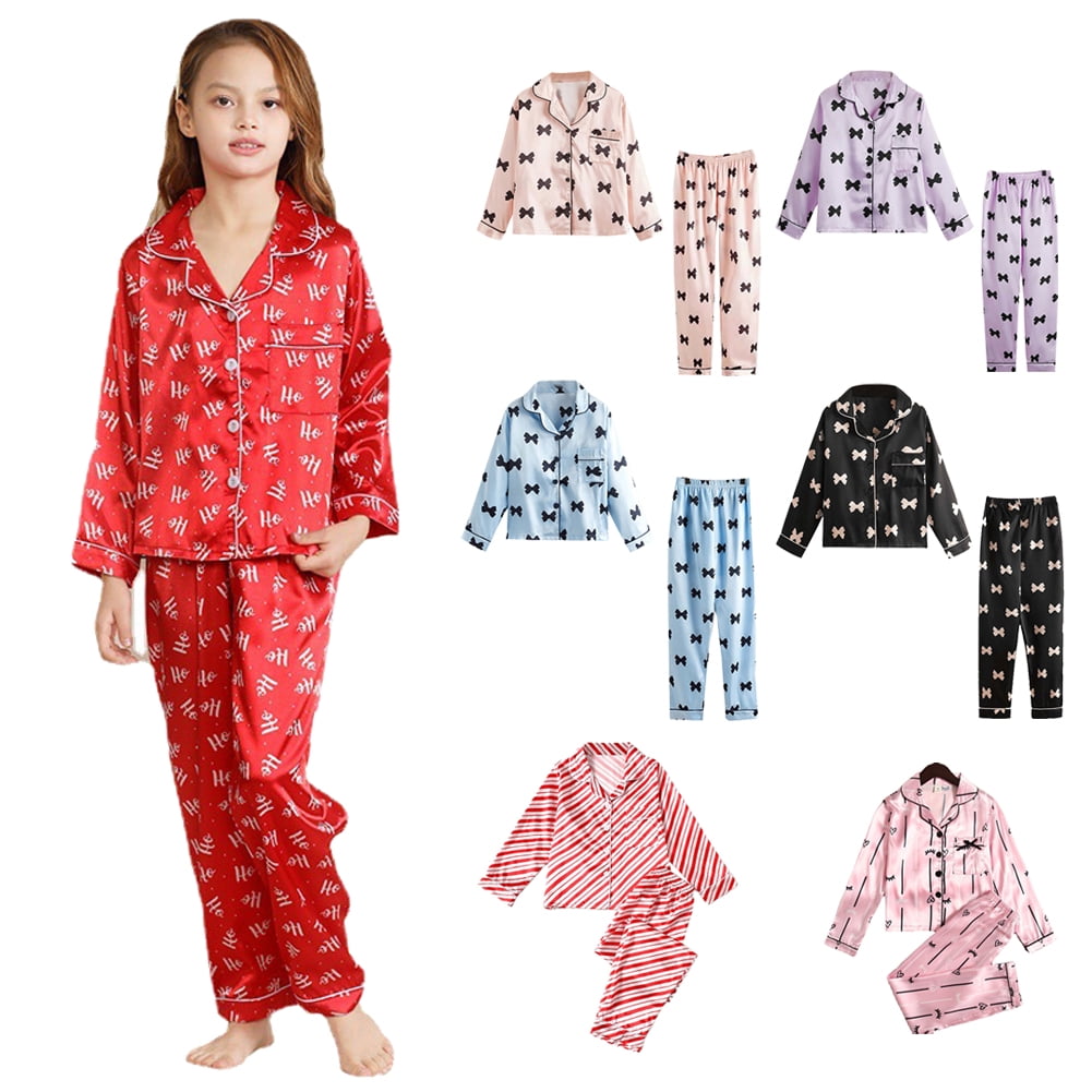 URMAGIC Girls Satin Pajama Set Silk Pjs Long Sleeve Kids 2 Piece
