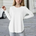 thumbnail image 2 of Girls Shirts Size 14 16 Long Sleeve Shirt Girls Long Sleeve Shirts Kids Casual Crewneck Soft Side Slit Tunic Tops Blouse White 8-9 Years, 2 of 5