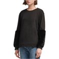 thumbnail image 2 of DKNY Sudadera con acento de piel sintética para mujer, negro, mediano, 2 of 2