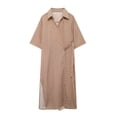 thumbnail image 2 of HH TRAF 2024 Vestidos de estilo playero para mujer, cuello vuelto a rayas, medias mangas, cordones decorativos, vestido largo de verano para mujer a la moda, 2 of 5