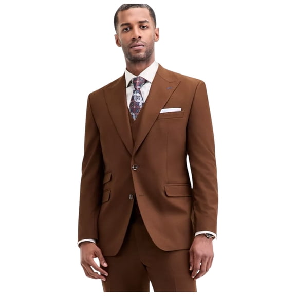 Tayion Mens Classic fit Suit Jacket Blazer 42 R Brown Solid Stretch