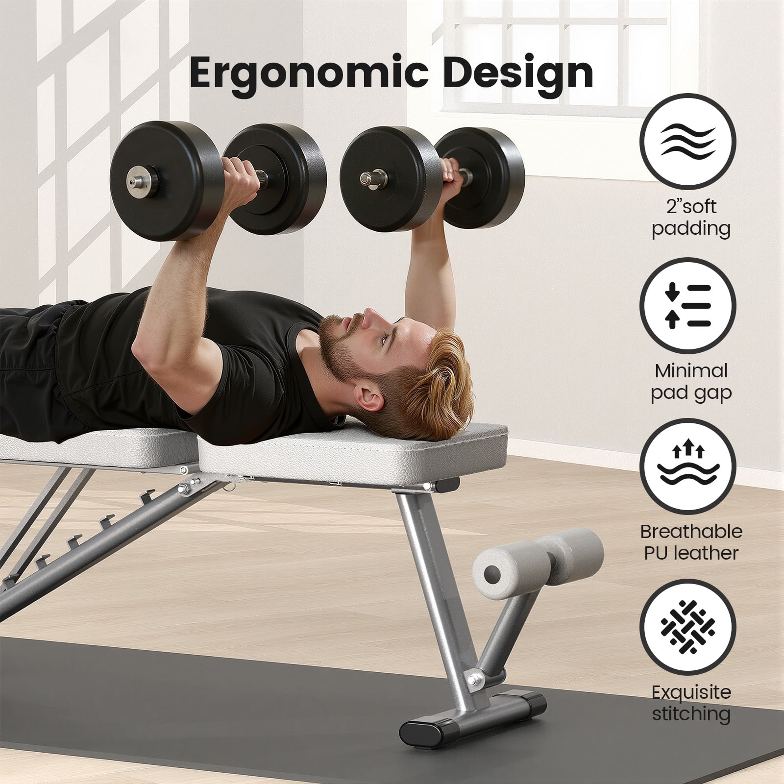ATHSPO Foldable Weight Bench for Home Gym,Adjustable Workout Benches for Full Body Strength Training,Dumbbell Exercise,Fast Folding Sit up Bench