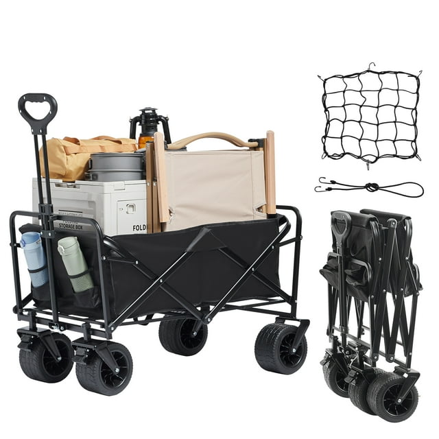 VEVOR Carro plegable plegable, carro de playa de 3 pies cúbicos con ruedas todo terreno, carro plegable resistente, capacidad de peso de 350 libras con soportes para bebidas