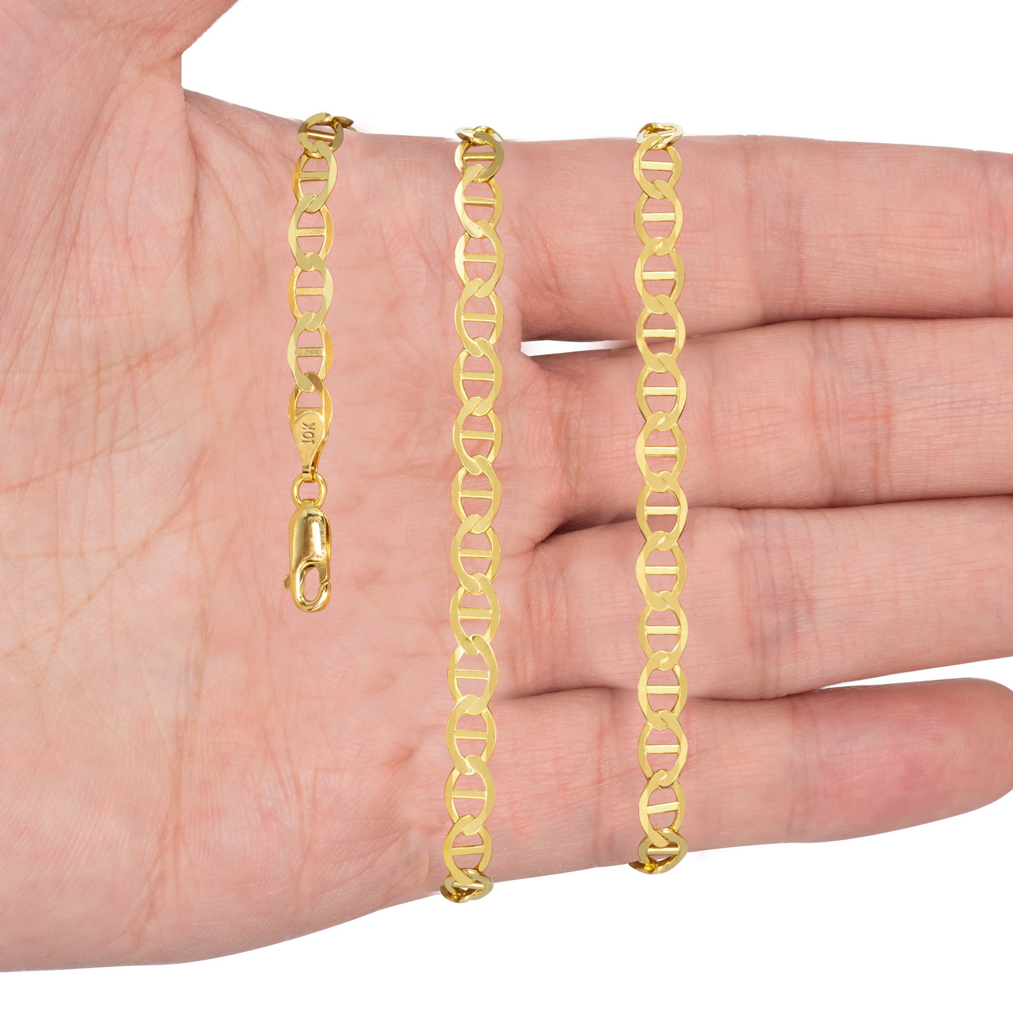 Nuragold 10k Real Yellow Gold Solid Mariner 4mm Chain Anchor Link Necklace (16"-30") Italian Jewelry for Men & Women