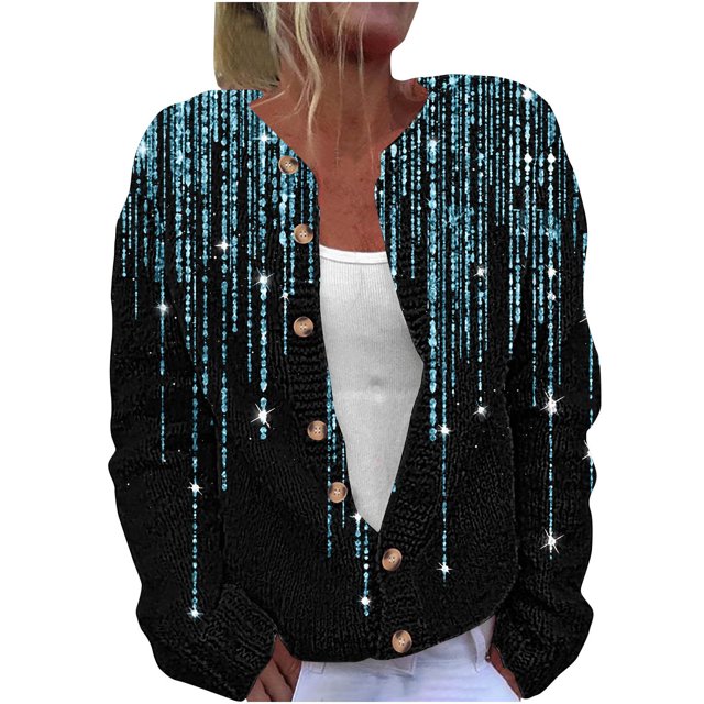 VEKDONE Cardigan Femme Manches Longues Découpé Couleur Unie Veste Décontractée Bleu TG