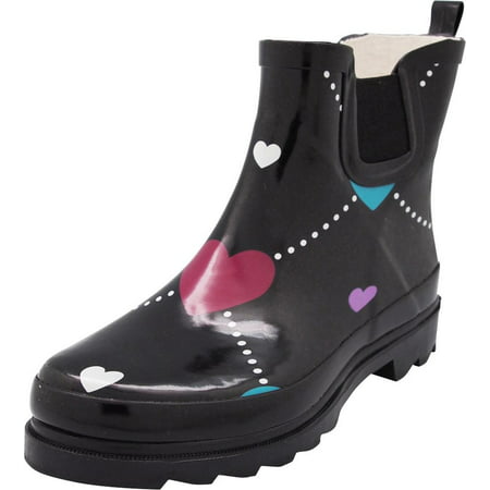New Norty Women Low Ankle High Rain Boots Rubber Snow Rainboot Shoe Bootie - Runs 1/2 Size Large, 40677 Black Argyle Heart /