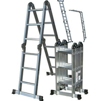 OxGord Heavy Duty Aluminum Folding Scaffold Work Ladder 12.5 ft Multi-Fold Step Light Weight Multi-Purpose extension - 330 LB Capacity