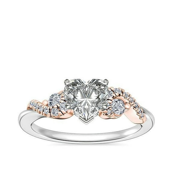 0.70 Ct Double Tone Radiant Solitaire with Accents Heart Shaped Natural Diamond Ring for Women Solid 14K White Gold by Diamond-Capitals Size 7