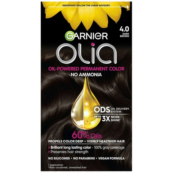 Garnier Olia Oil Powered Ammonia Free Permanent Hair Color 4.0 Dark Brown - 1 kit