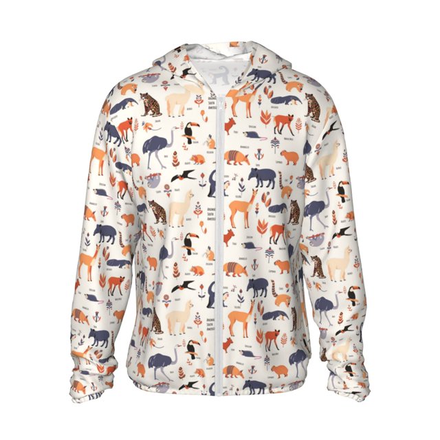 Fotbe South American Animals Chaqueta con Protección Solar UPF 50+ para Hombre y Mujer, Camisa con Capucha y Bolsillos-3X-Large