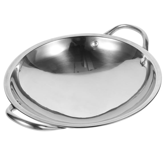 Toyvian Stainless Steel Double Handle Wok for Home Kitchen Cooking and Heating - 1 Set Cookware