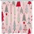 thumbnail image 5 of Pink Christmas Shower Curtain Decor, Abstract Christmas Tree and Grey Snowflake on Pink Shower Curtain for Bathroom 72X72 inch Polyester Fabric Bathroom Decoration Bath Curtains Hooks Included, 5 of 5