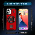 thumbnail image 2 of Hotpom for iPhone 16 Case with 2 Pack Privacy Screen Protector, Heavy Duty Shockproof, Anti-Fingerprint Rugged Women Men universal Protective Cover with 360°Rotatable Ring Stand, Red, 2 of 8