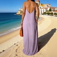 thumbnail image 7 of Plus Size Maxi Dresses for Women Boho Backless Solid Color Sleeveless V-Neck Suspender Dress Summer Beach Swing Long Maxi Outfits, 7 of 7