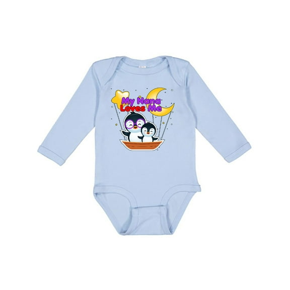 Inktastic My Nana Loves Me Penguin Boys or Girls Long Sleeve Baby Bodysuit