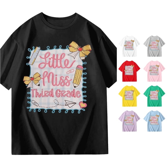 HCYSFG Girls Back To School Top Short Sleeve Third Grade Graphic Print Crew Neck T Shirt Classroom Wear Student Tee