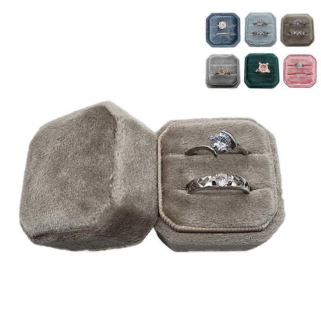 Caja de terciopelo para anillos dobles, octogonal, para ceremonia de boda, con tapa desmontable