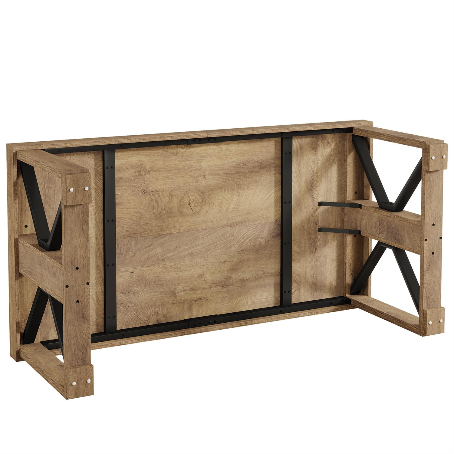 Demi Bonn 70" Large Industrial Wooden Metal Conference Table, Office Meeting Desk, Large Office Space, Stylish Executive Table, Brown