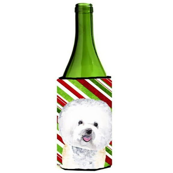 Bichon Frise Candy Cane Holiday Christmas Wine bottle sleeve Hugger - 24 oz.