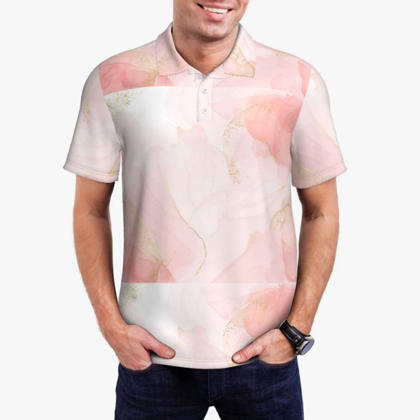 Fotbe Marble Camiseta Polo de Golf para Hombre con Estampado – Camisa Deportiva Transpirable con Cuello Abotonado-Medium