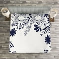 thumbnail image 3 of Ambesonne Spring Quilted Bedspread Set 3 Pcs, Botanic Flowers Leaves, King Size, Indigo White, 3 of 3