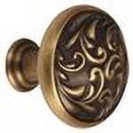 Ornate Round Knob, Antique English Matte, 1.5" H x 1.5" W x 1.25" D