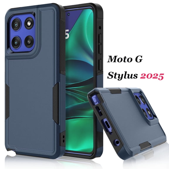 For Moto G Stylus 2025 5G Case,2 in 1 Heavy Duty Armor Shockproof Tough Hybrid Hard PC Phone Case for Moto G Stylus 2025 5G,Njjex Rubber & Rugged Shockproof Full Body Protection Case Cover - Blue