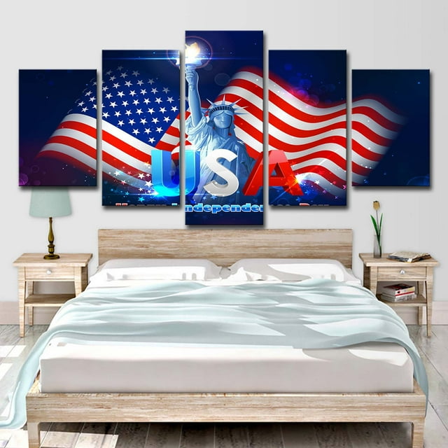 Xihbxyly Lienzo Del Día de La Independencia, Diseño de Bandera de Madera Vintage, Impresiones de Alta Resolución, Decoración para Sala de Estar, Arte Mural Festivo, Ideal para El Hogar y La Oficina,