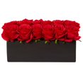 thumbnail image 1 of Docena De Rosas De Seda Casi Naturales En Macetero Rectangular De Cerámica, 1 of 5