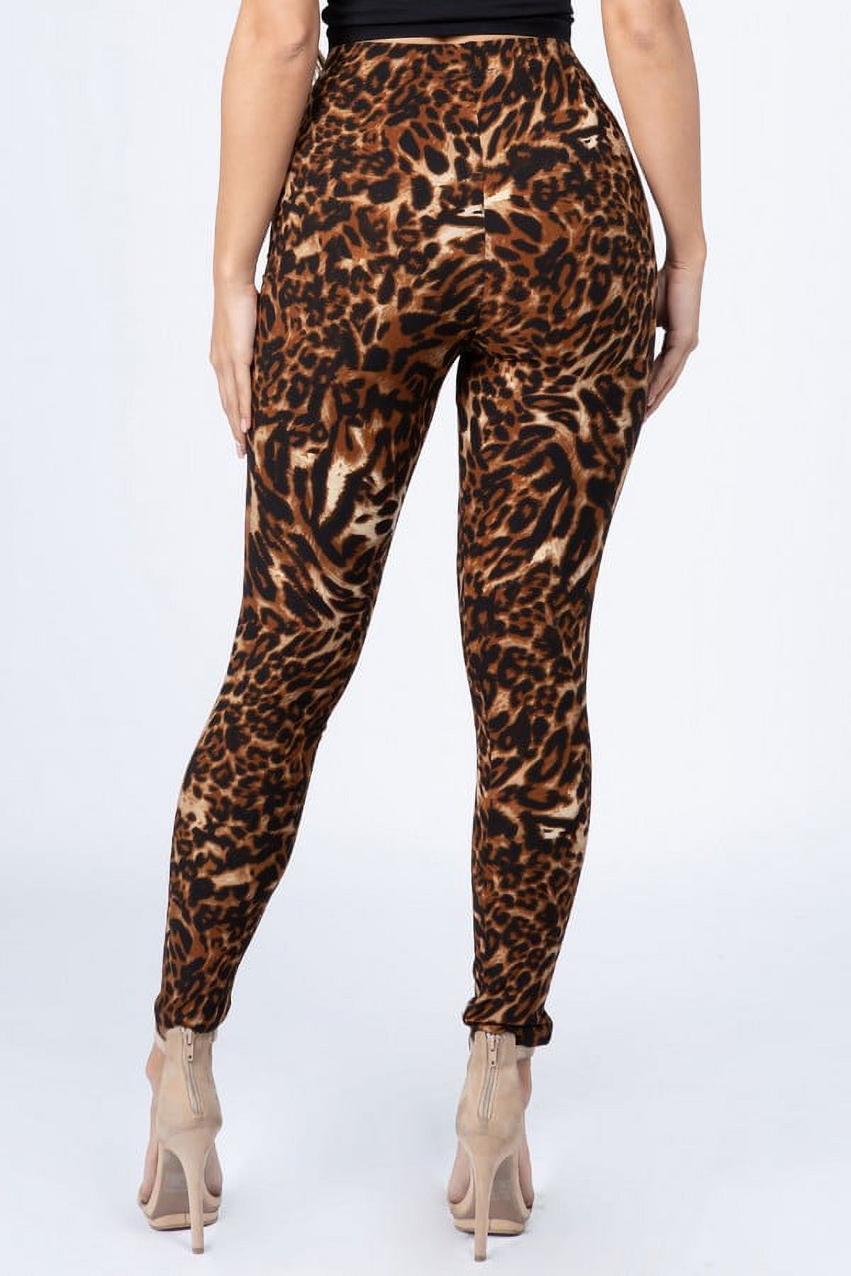 K-Cliffs One Size Women's Classic Animal Leopard Print Peach Skin Leggings, Polyester, Color; Brown