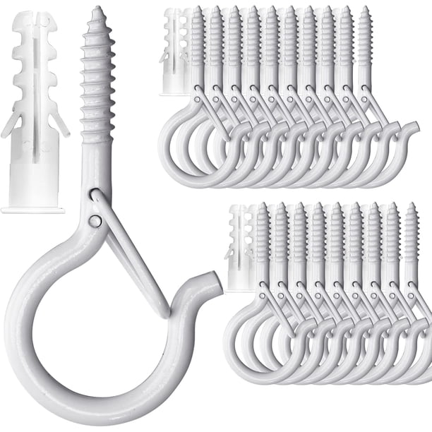 20 Pack Screw in Hooks for Hanging Lights Plants, 2.2 Inch White Q-Hanger Cup Hooks Screw Ceiling Hooks Eye Hook, Wall Ceiling Mount,White,20