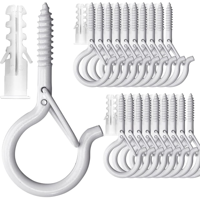 20 Pack Screw in Hooks for Hanging Lights Plants, 2.2 Inch White Q-Hanger Cup Hooks Screw Ceiling Hooks Eye Hook, Wall Ceiling Mount,White,30