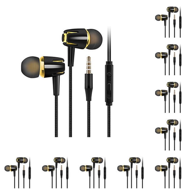 Sidaley Auricular con cable In-Ear Reducción de ruido Portátil Correr Video TV Smartphone Tablet Auricular con conector de 3,5 mm Negro + Oro Negro+Oro 10piezas