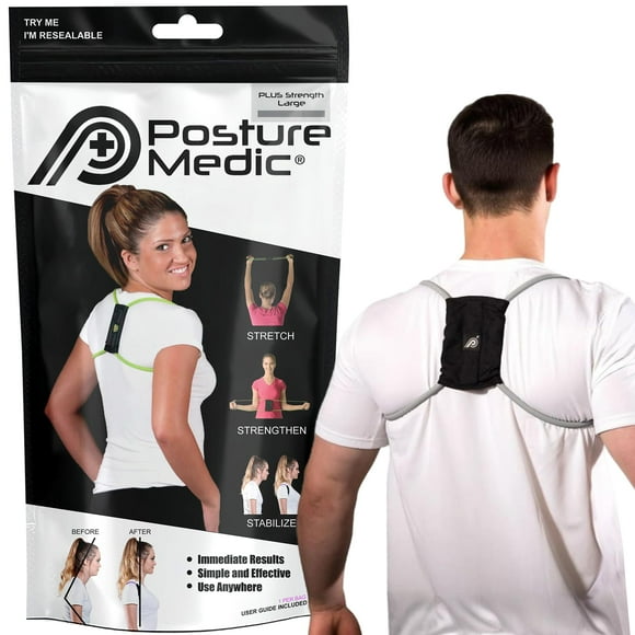 PRIMEKINETIX PostureMedic - Soporte postural dinámico para cuello y espalda - Para una mejor alineación de hombros, mejora de la postura y estiramiento - Talla L (Plateado)