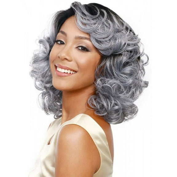 Eqslft Andongnywell Human Hair Wavy Wigs with Bangs Curly Wig for Black Women Density Natural Color Hairpiece Grey, One Size,