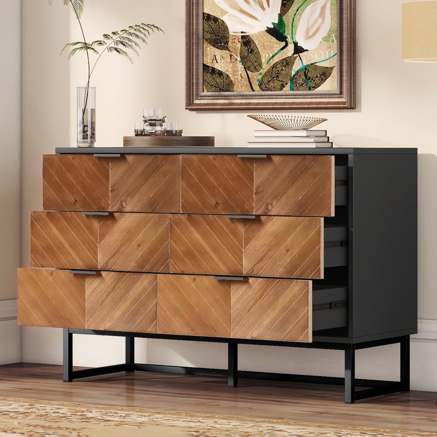 Kadyn 6 Drawer Dresser, Chest of Drawers with Metal Leg and Handle, Particle Board Storage Cabinet for Bedroom,Black Kadyn 6 Drawer Dresser, Chest of Drawers with Metal Leg and Handle, Particle Board Storage Cabinet for Bedroom,Black