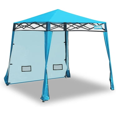 Compact Pop Up Canopy Tent, Collapsible Instant Shelter, Portable Sports Cabana, With Built-in Weight Bags, 8 x 8 ft Base / 6 x 6 ft Top for Camping,Hiking,Fishing,Family Outings (Mosaic Blue)