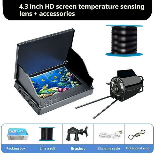 HD Underwater Fish Finder Camera With Temperature Sensor, Night Vision Probe, 4.3‑Inch Display, 0.6–73m Depth Range, Rechargeable Fishing Tool For Ice Lake Or Sea, Winter Gift For Anglers
