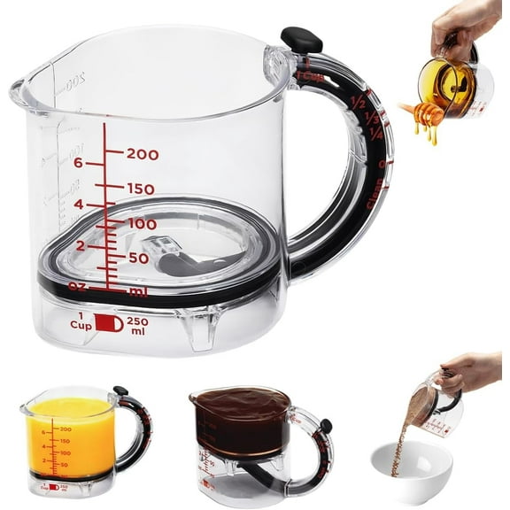 4-in-1 Adjustable Measuring Cup, Sliding Measuring Cup, Multi-Functional Squeegee-Style Sealed Base Cup, Space-Saving and Easy to Clean No Waste Design, Measuring Cups for Cooking and Baking (1PC)