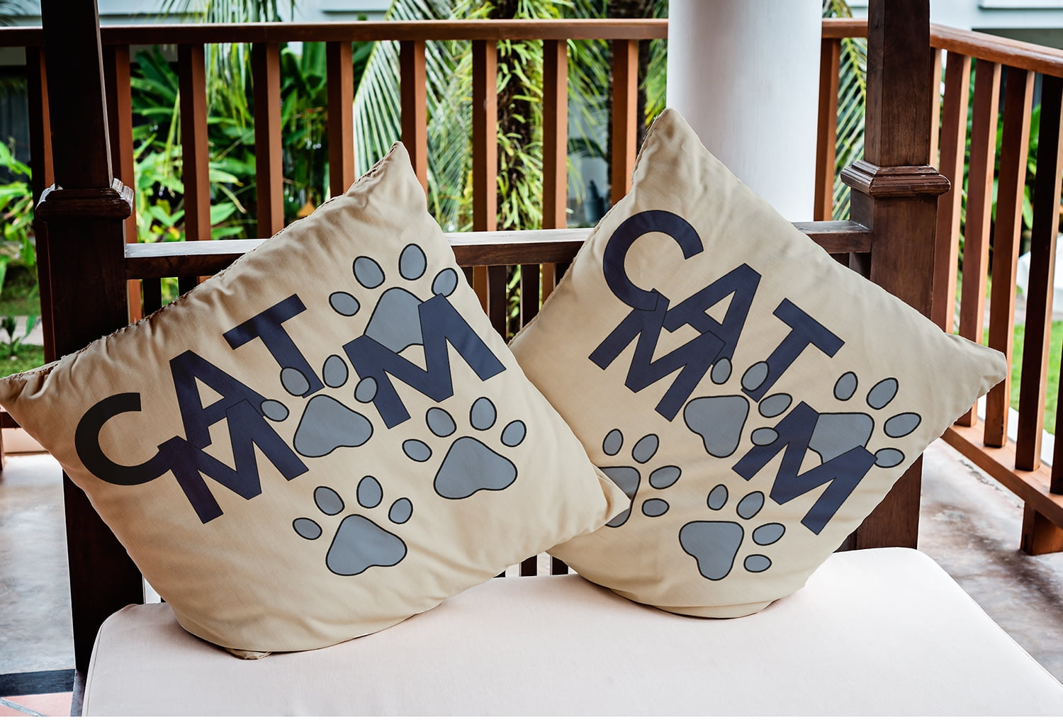 18" x 18" Simply Daisy Cat Mom Indoor/Outdoor Pillow, Dusty Smoke Blue Qty 1