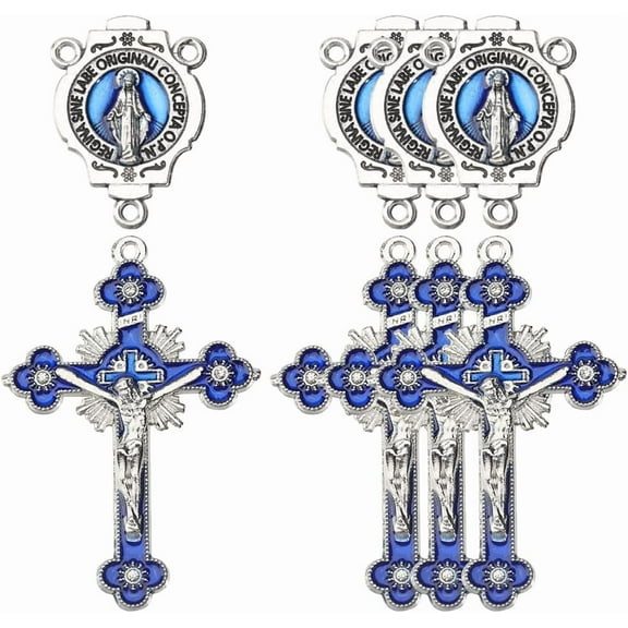 1 Box 24Pcs Blue Cross Charms Rosary Charm Bulk Alloy Metal Enamel Antique Easter Tibetan Style Crucifix Pendants for Jewelry Making Findings DIY Necklaces Rosary Bead DIY Crafts Adults