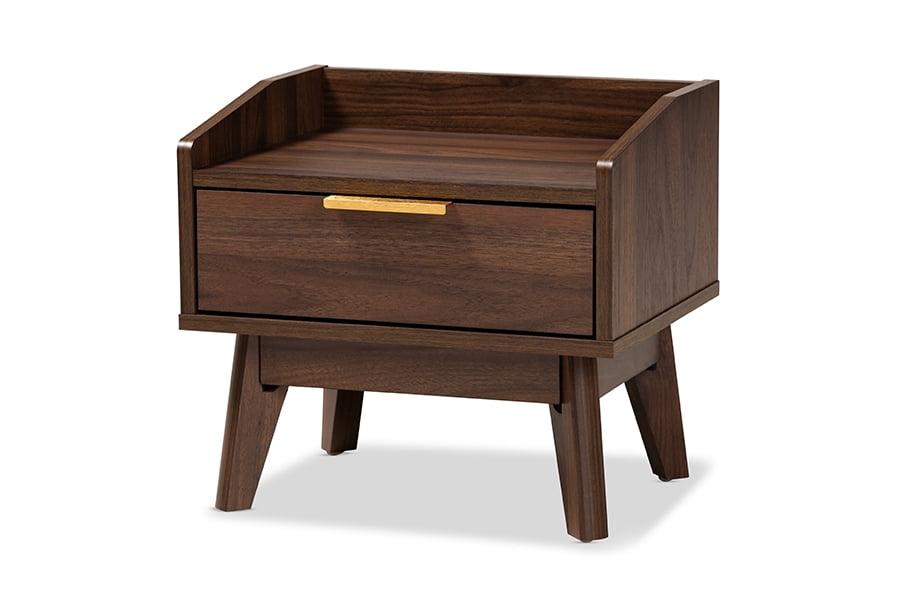 Mesita De Noche Baxton Studio Landis | Madera Nogal Ceniza, 2 Cajones | Estilo Mid-century, Requiere Montaje