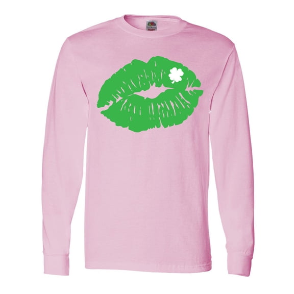 Inktastic St. Patrick's Day Lucky Lips with White Shamrock Long Sleeve T-Shirt
