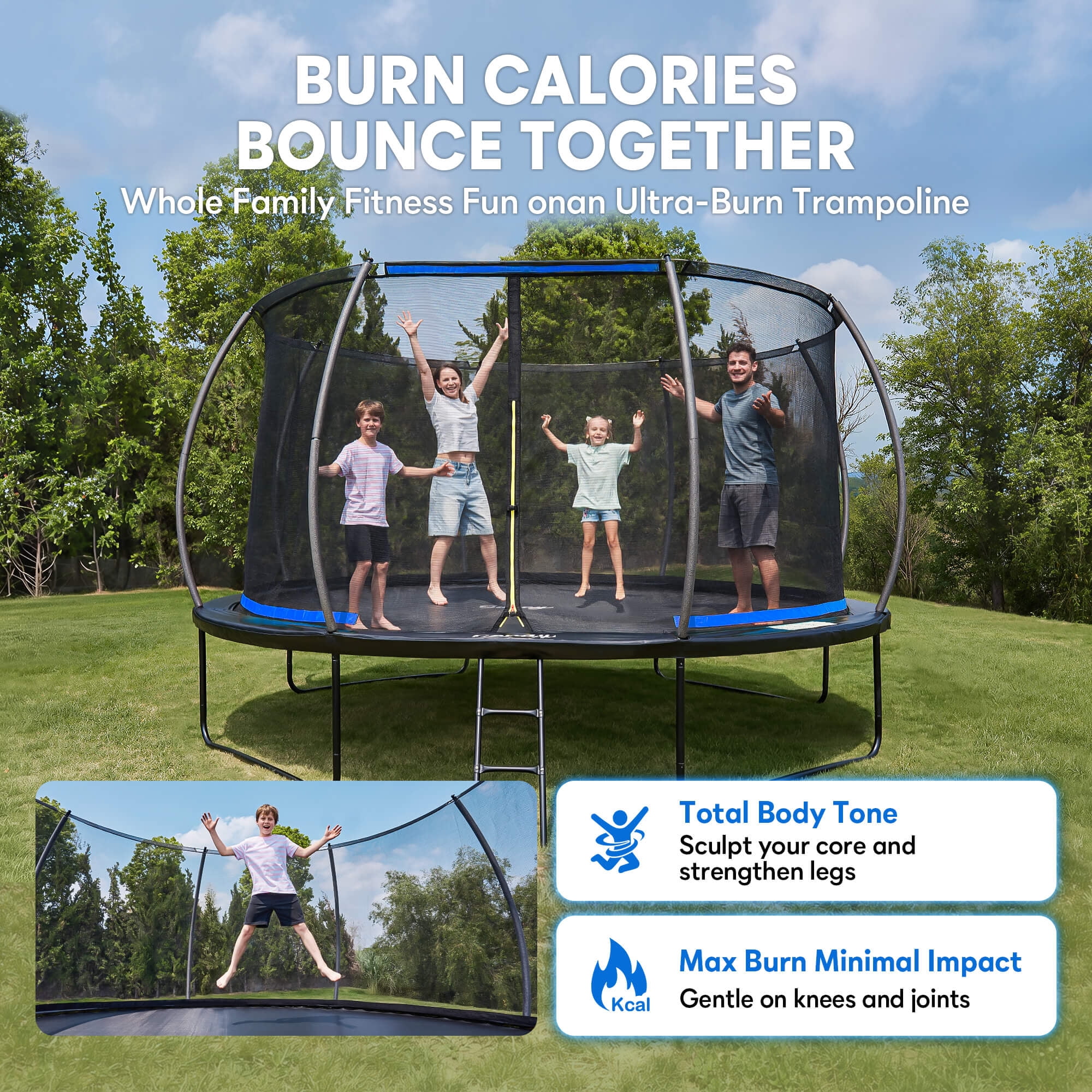 SERAY 10FT, 12FT, 14FT Outdoor Trampoline with Safety Enclosure Net, Ladder and Rust-Resistant Frame, ASTM Certified Backyard Trampoline for Kids and Adults