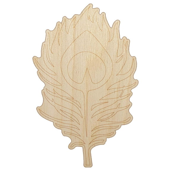 Elegant Peacock Feather Wood Shape Unfinished Piece Cutout Craft DIY Projects - 4.70 Inch Size - 1/8 Inch Thick